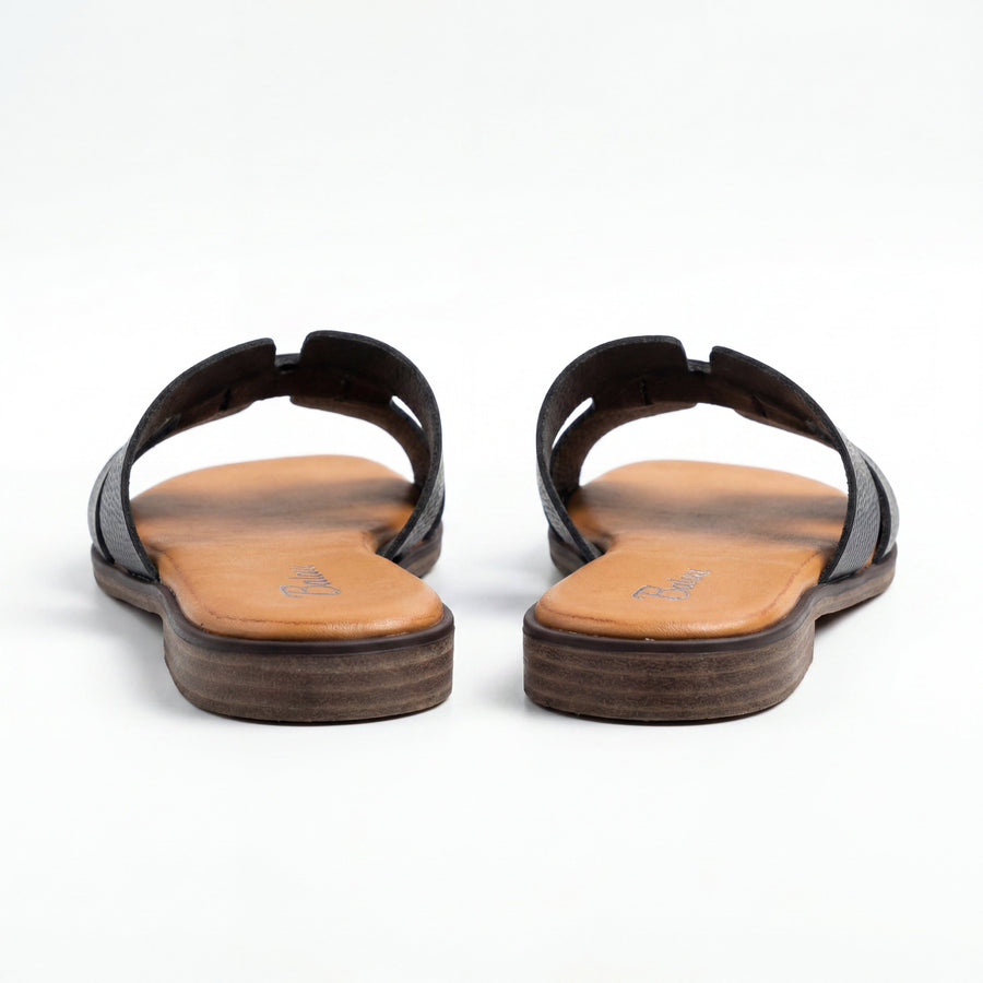 Sandales Femme Cuir Noir Texture Lézard Style Oran — Baliou — Importées d'Espagne 🇪🇸