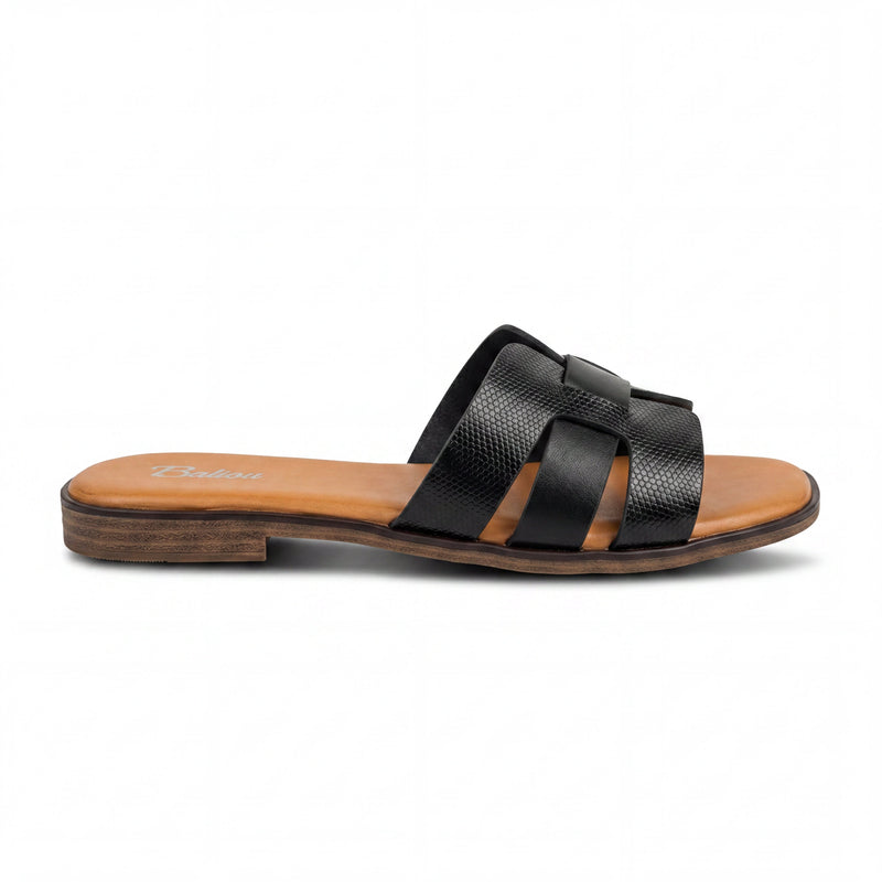 Sandales Femme Cuir Noir Texture Lézard Style Oran — Baliou — Importées d'Espagne 🇪🇸