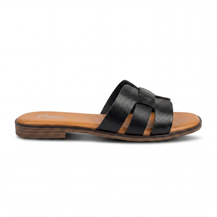 Sandales Femme Cuir Noir Texture Lézard Style Oran — Baliou — Importées d'Espagne 🇪🇸