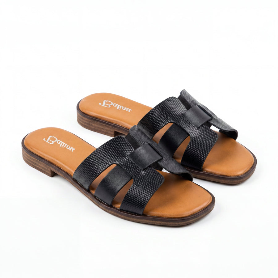Sandales Femme Cuir Noir Texture Lézard Style Oran — Baliou — Importées d'Espagne 🇪🇸