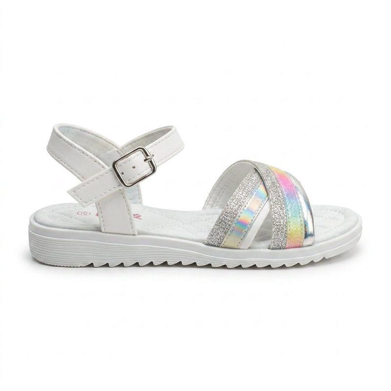 Sandales Filles Rainbow Glitter Brides Croisées — Blanc — Importées d'Espagne 🇪🇸