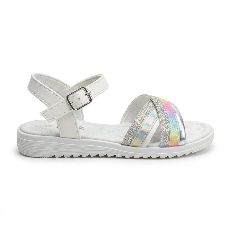 Sandales Filles Rainbow Glitter Brides Croisées — Blanc — Importées d'Espagne 🇪🇸