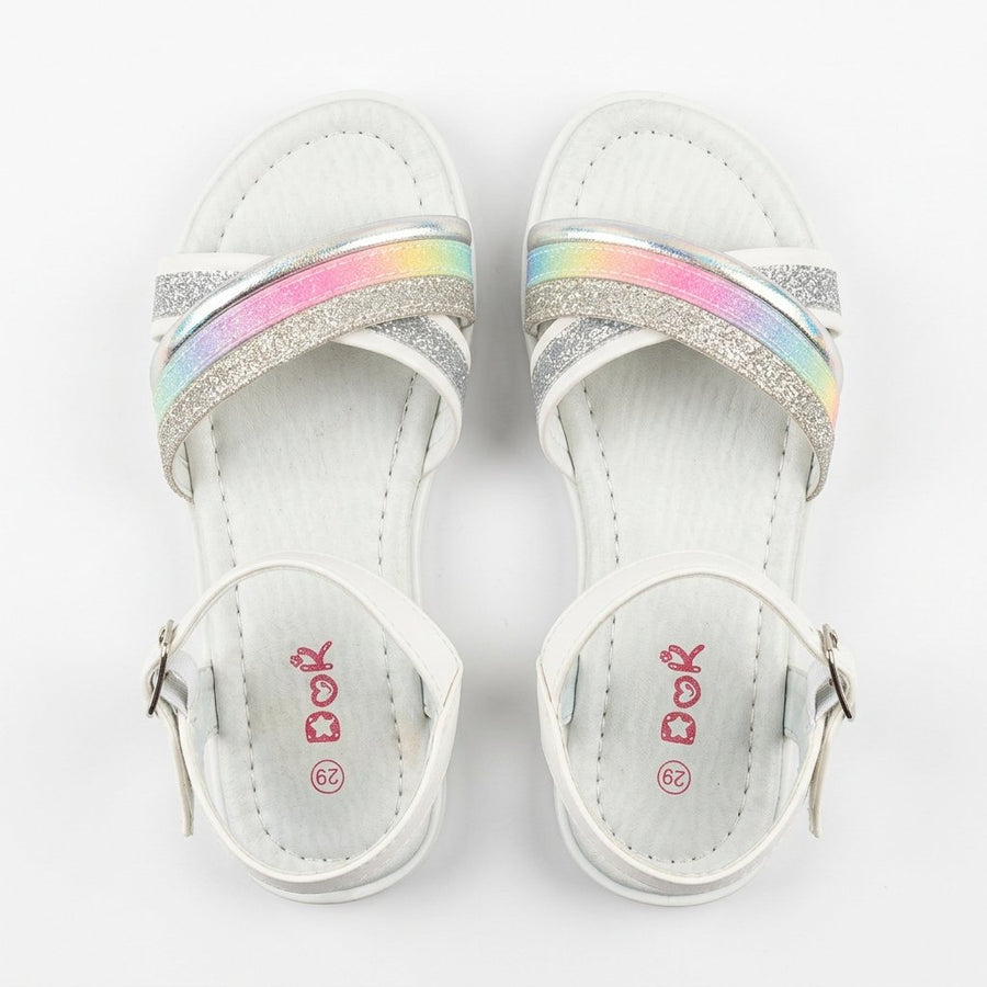 Sandales Filles Rainbow Glitter Brides Croisées — Blanc — Importées d'Espagne 🇪🇸