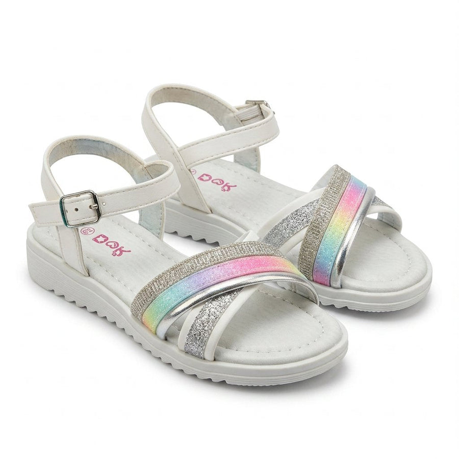 Sandales Filles Rainbow Glitter Brides Croisées — Blanc — Importées d'Espagne 🇪🇸