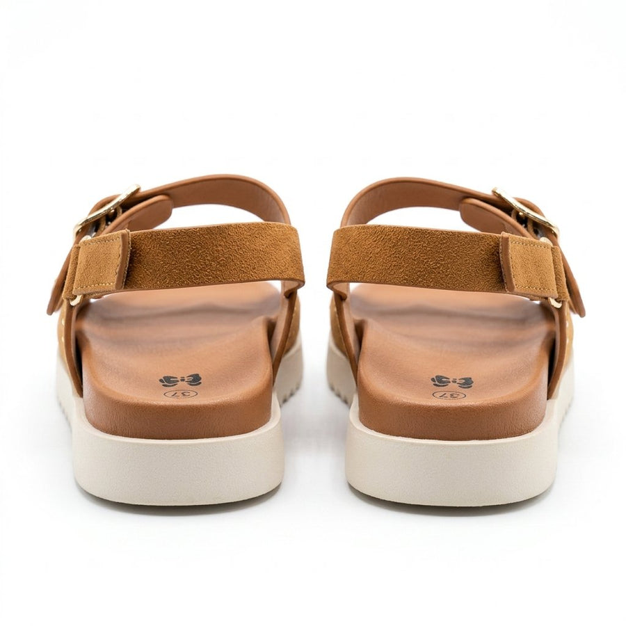 Sandales Filles Camel Double Boucle Dorée Clous — Importées d'Espagne 🇪🇸