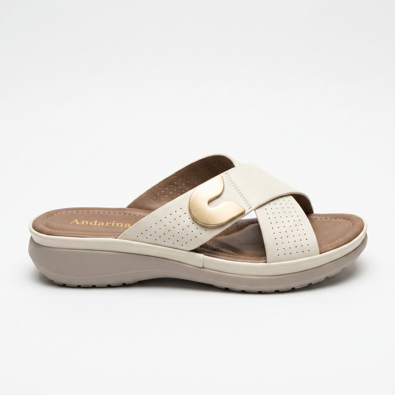 Sandales Femme Andarina Brides Perforées Blanc Crème Boucle Dorée – Bombas Importé d'Espagne 🇪🇸