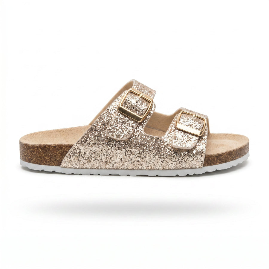 Sandales Fille Glitter Doré Double Bride – Style Birkenstock – Importées d'Espagne 🇪🇸
