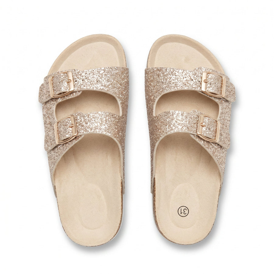 Sandales Fille Glitter Doré Double Bride – Style Birkenstock – Importées d'Espagne 🇪🇸
