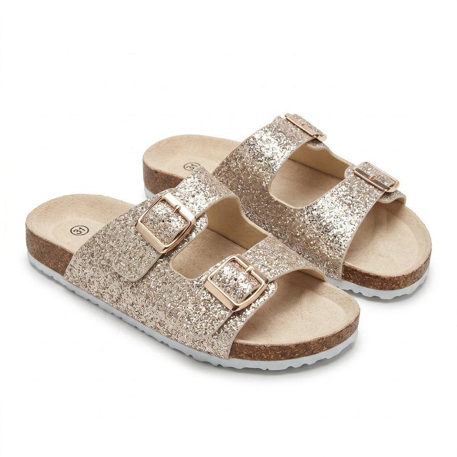 Sandales Fille Glitter Doré Double Bride – Style Birkenstock – Importées d'Espagne 🇪🇸