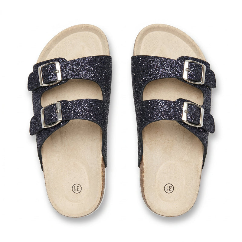 Sandales Fille Glitter Noir Galaxy Double Bride – Style Birkenstock – Importées d'Espagne 🇪🇸