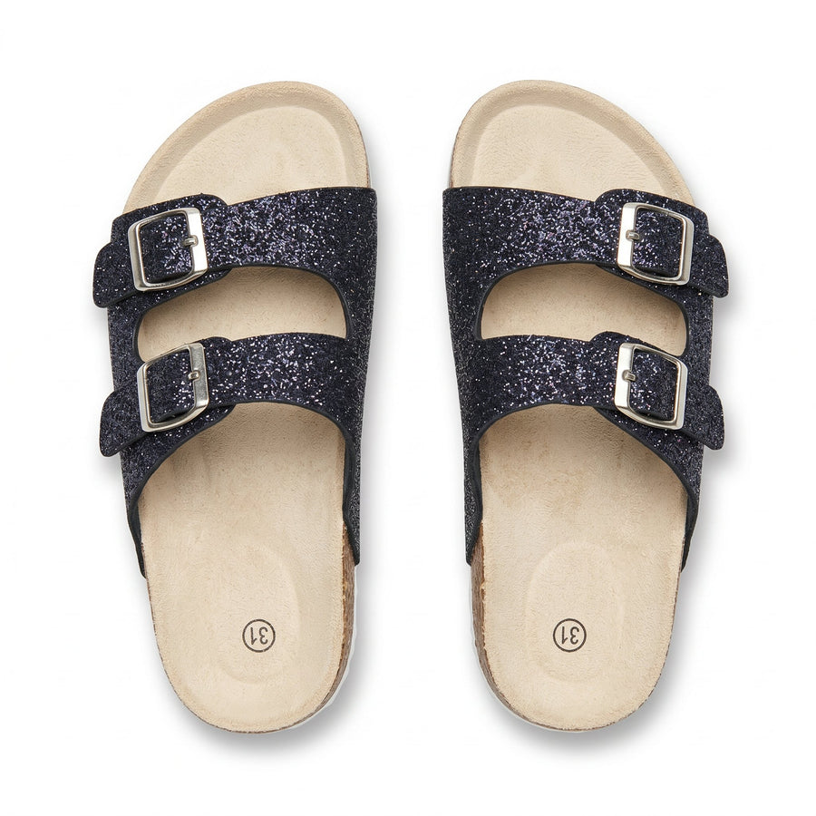 Sandales Fille Glitter Noir Galaxy Double Bride – Style Birkenstock – Importées d'Espagne 🇪🇸