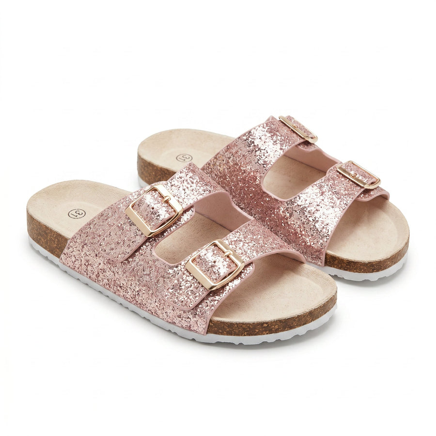 Sandales Fille Glitter Rose Double Bride – Style Birkenstock – Importées d'Espagne 🇪🇸