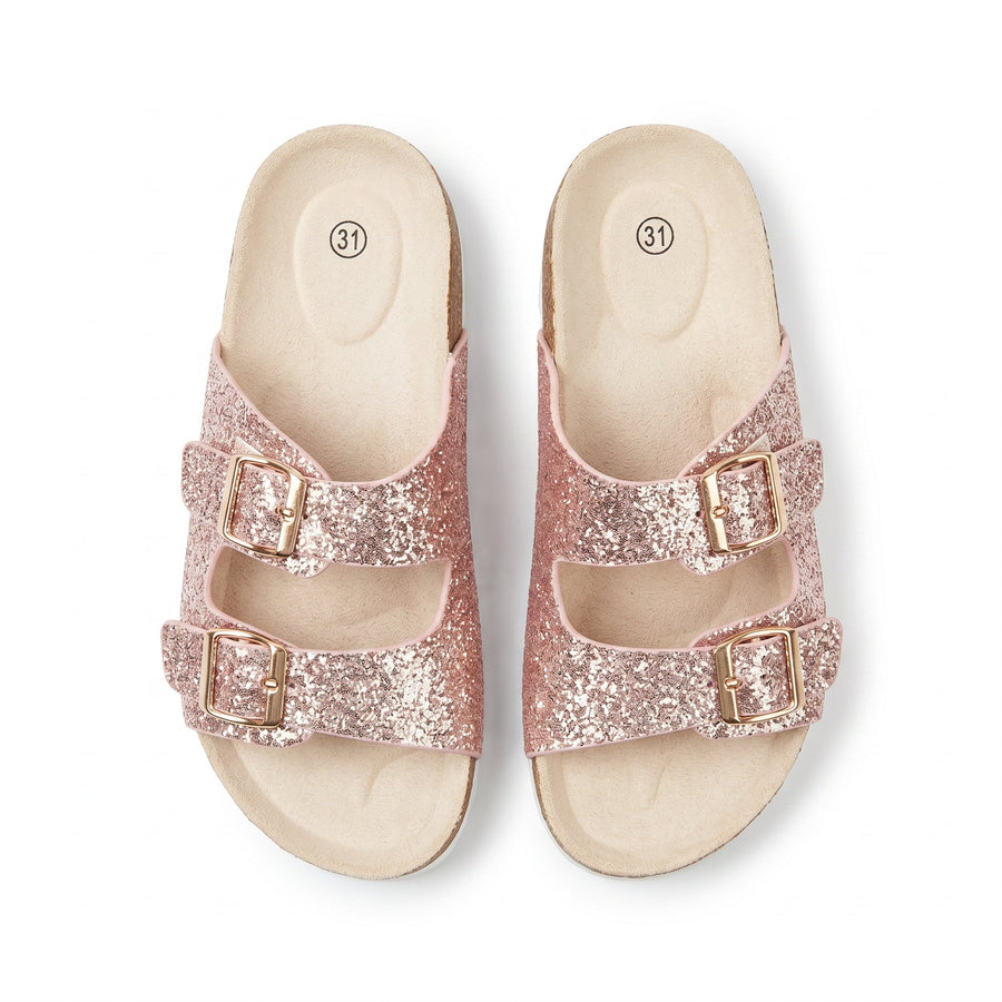 Sandales Fille Glitter Rose Double Bride – Style Birkenstock – Importées d'Espagne 🇪🇸
