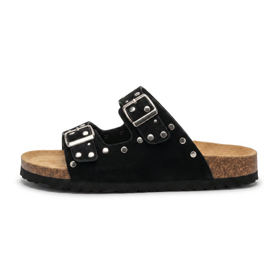 Sandales Fille Noir Double Bride Rivets – Style Birkenstock – Importées d'Espagne 🇪🇸