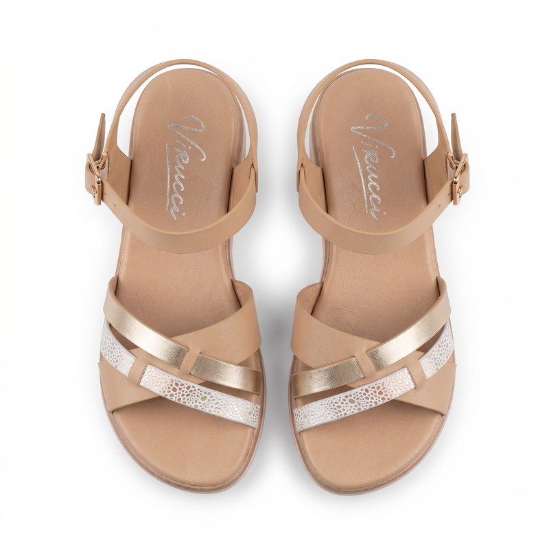 Sandales Femme Virucci Beige Or Brides Croisées – Importé d'Espagne 🇪🇸