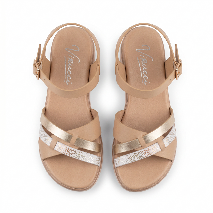 Sandales Femme Virucci Beige Or Brides Croisées – Importé d'Espagne 🇪🇸