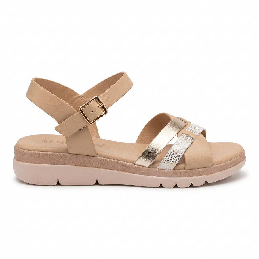 Sandales Femme Virucci Beige Or Brides Croisées – Importé d'Espagne 🇪🇸