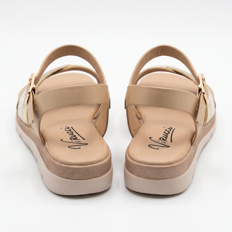 Sandales Femme Virucci Beige Or Brides Croisées – Importé d'Espagne 🇪🇸