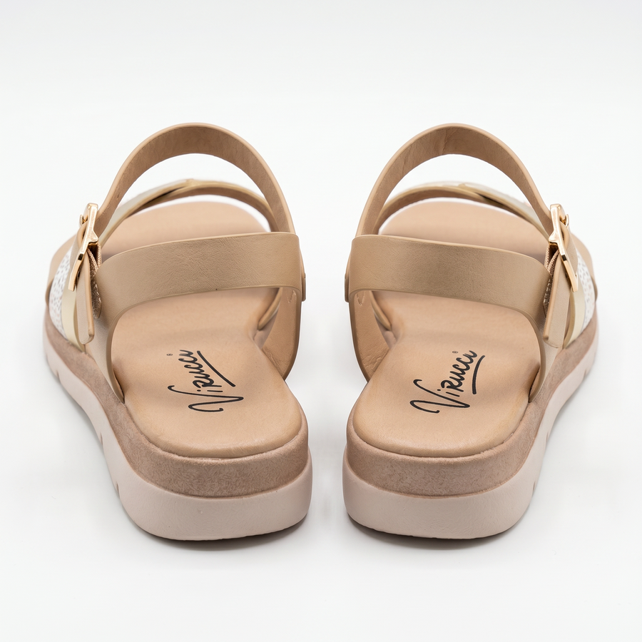 Sandales Femme Virucci Beige Or Brides Croisées – Importé d'Espagne 🇪🇸