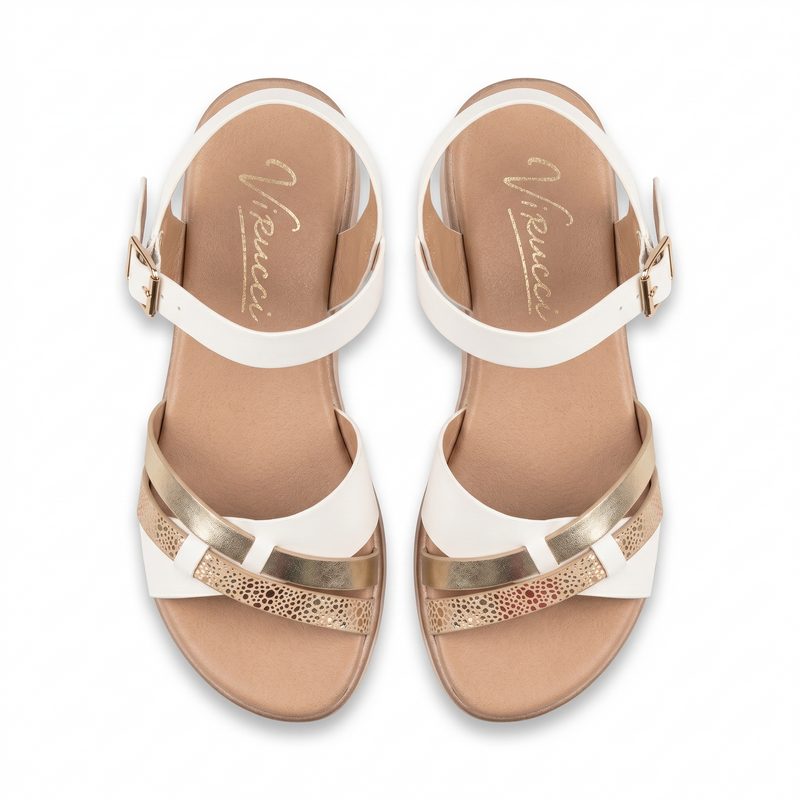 Sandales Femme Virucci Blanc Or Rose Brides Croisées – Importé d'Espagne 🇪🇸