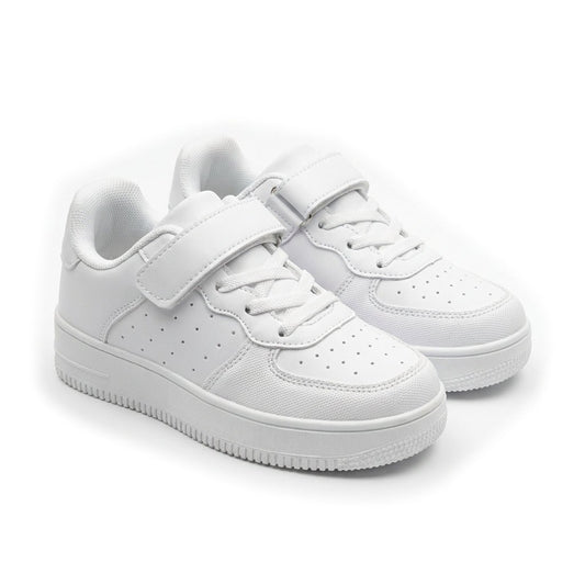 Paire de sneakers enfant unisexes blanches à scratch et lacets – BOMBAS Maroc