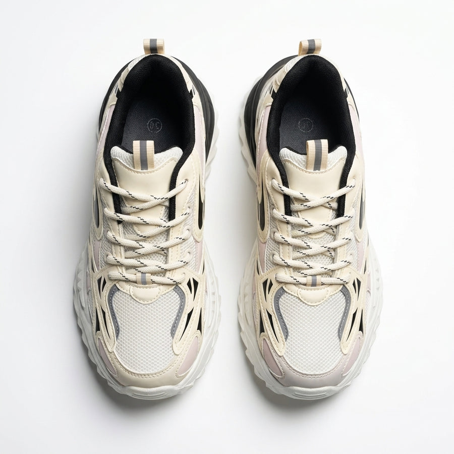 Sneakers Femme Chunky – Beige, Rose & Noir