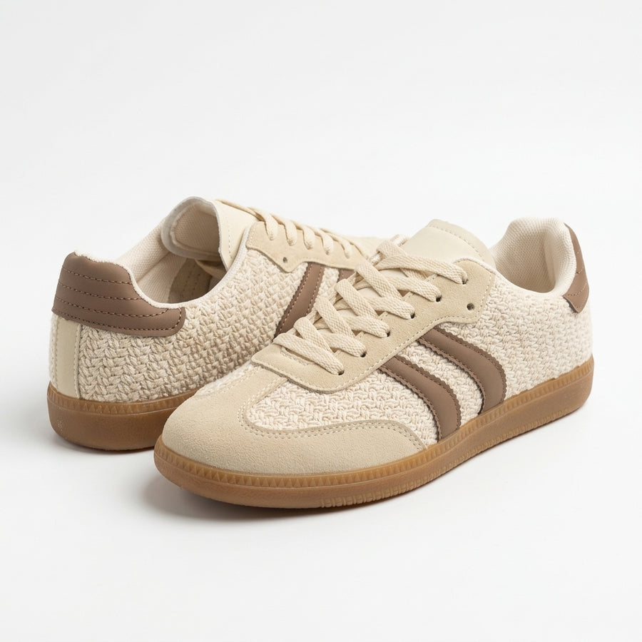 Sneakers Femme Rétro Tressées – Beige & Taupe