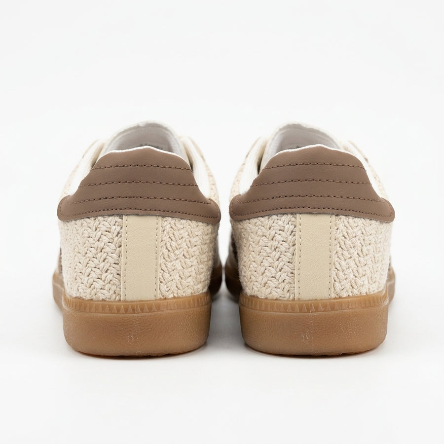 Sneakers Femme Rétro Tressées – Beige & Taupe