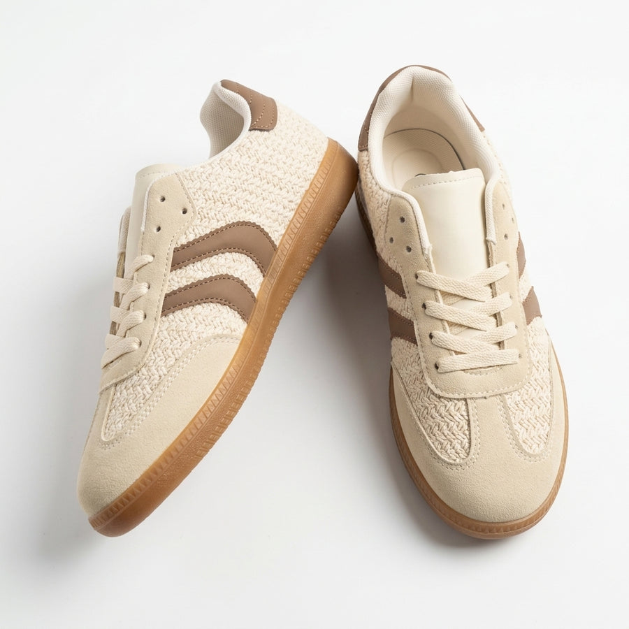 Sneakers Femme Rétro Tressées – Beige & Taupe