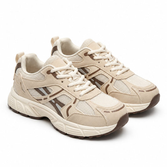 Paire de sneakers femme running rétro beige et taupe – BOMBAS Maroc