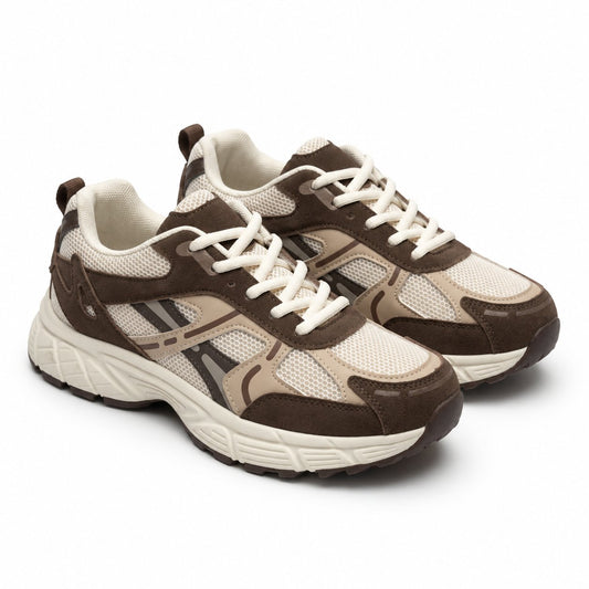 Paire de sneakers femme running rétro marron et beige – BOMBAS Maroc
