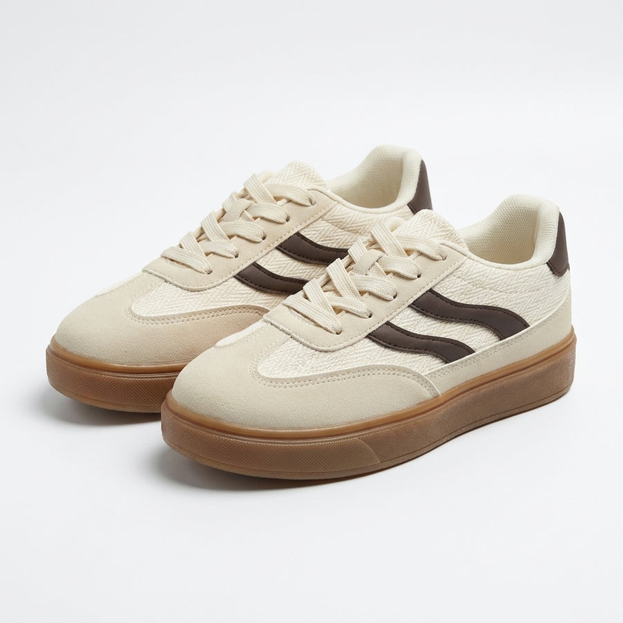 Sneakers Femme Suédine Semelle Épaisse – Crème & Marron