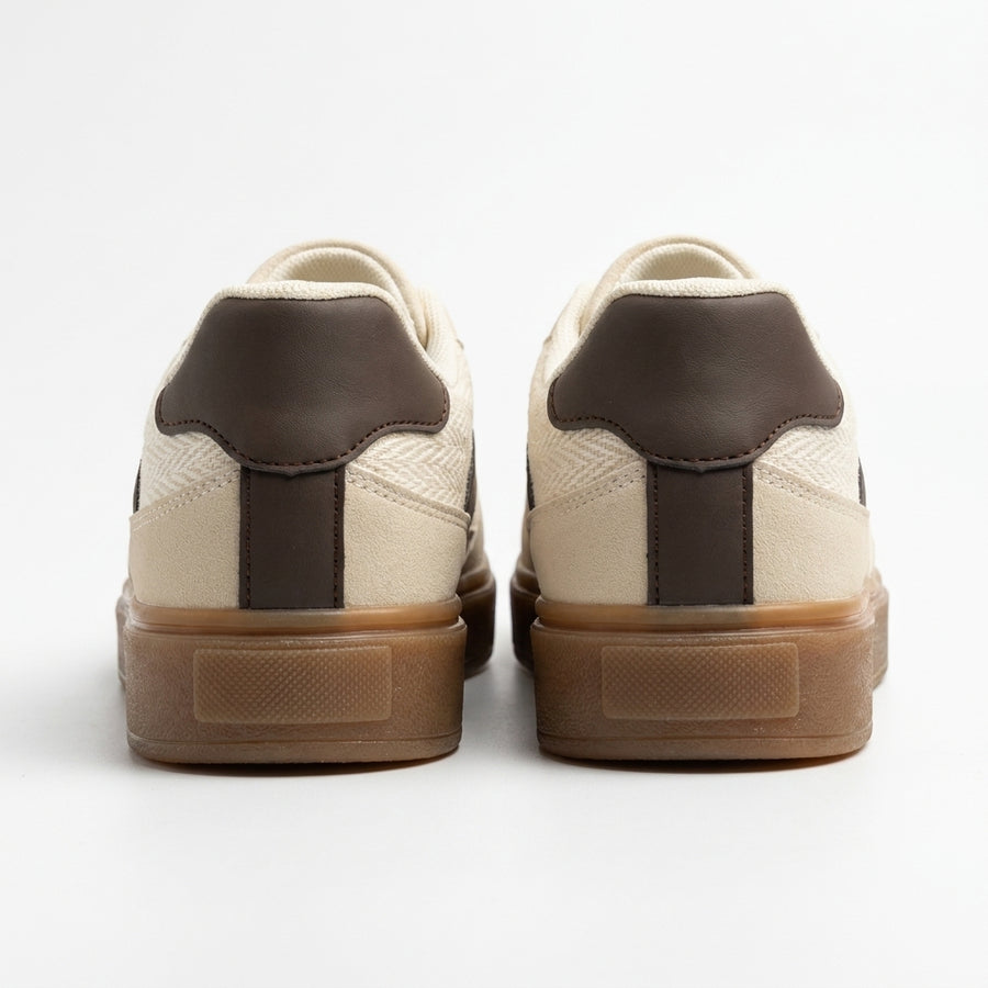 Sneakers Femme Suédine Semelle Épaisse – Crème & Marron
