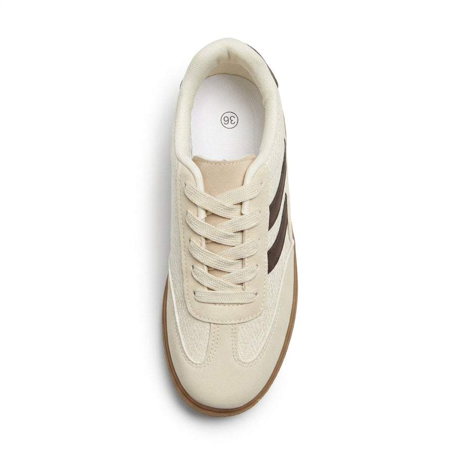 Sneakers Femme Suédine Semelle Épaisse – Crème & Marron