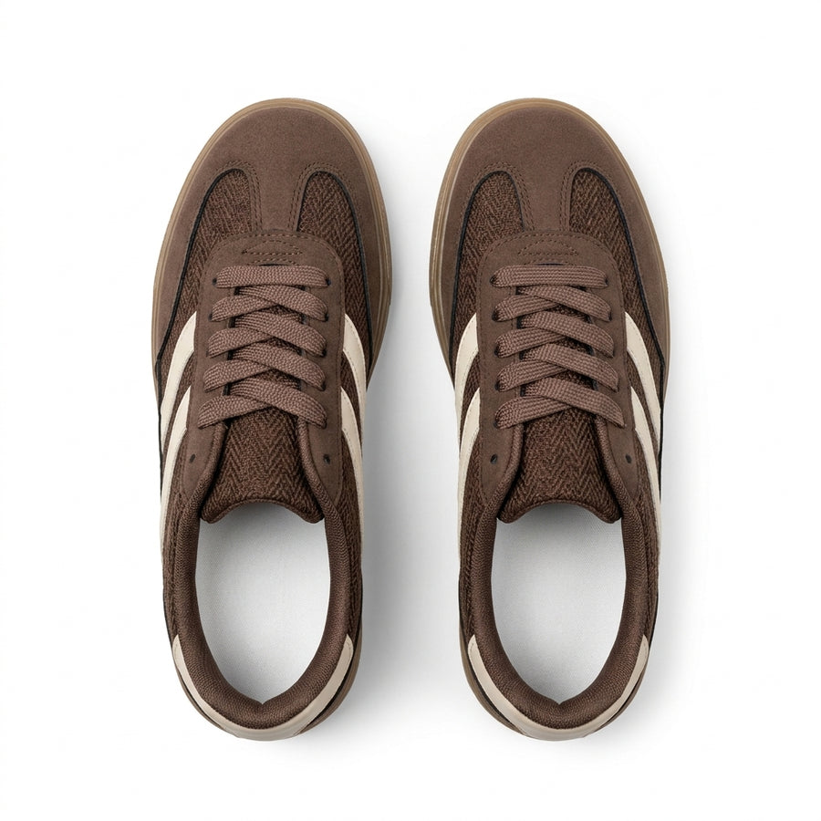Sneakers Femme Suédine Semelle Épaisse – Marron & Crème