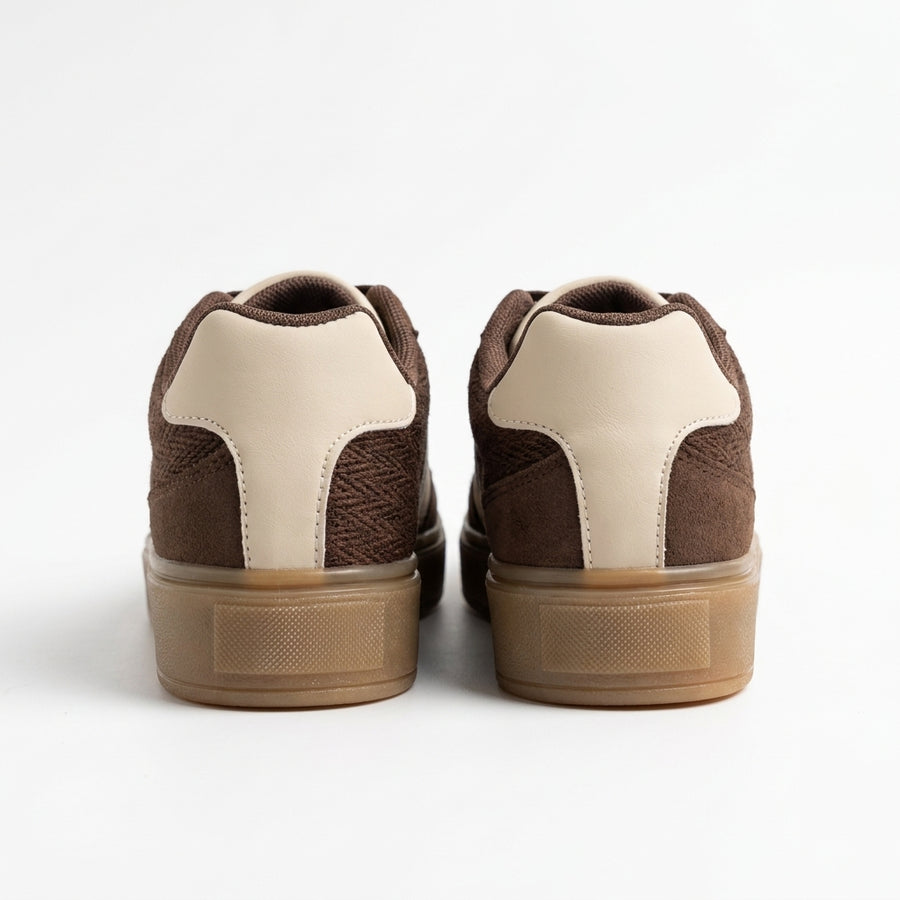 Sneakers Femme Suédine Semelle Épaisse – Marron & Crème
