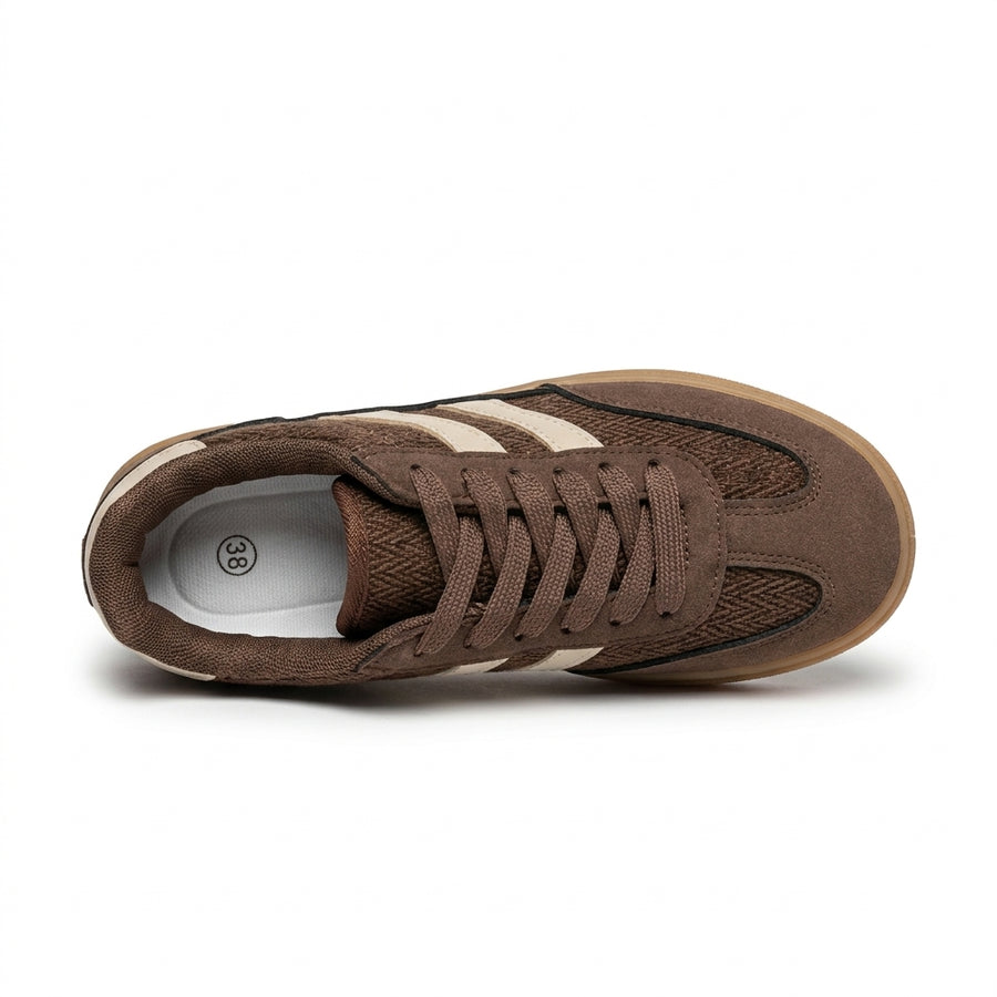 Sneakers Femme Suédine Semelle Épaisse – Marron & Crème