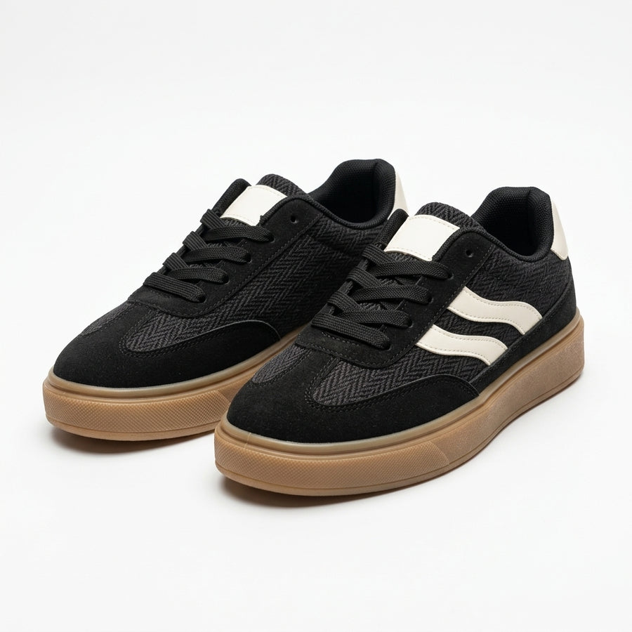 Sneakers Femme Suédine Semelle Épaisse – Noir & Crème