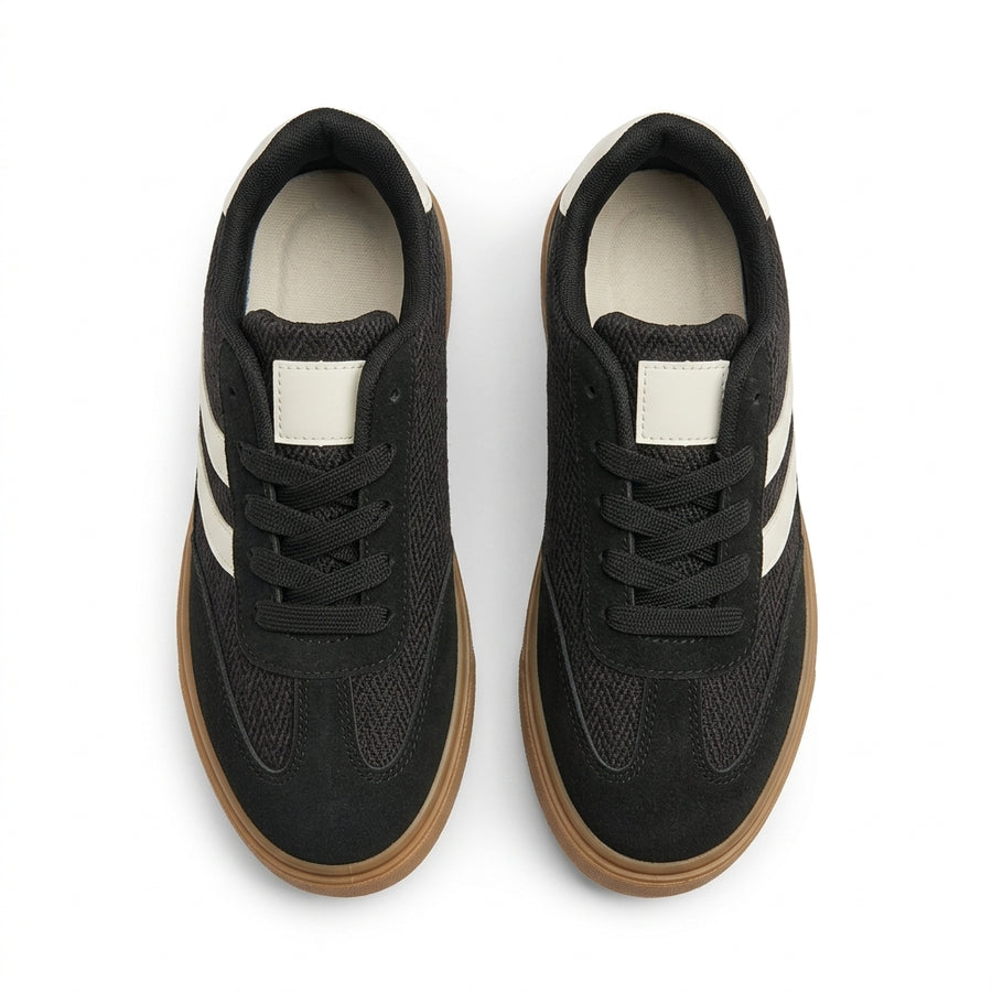 Sneakers Femme Suédine Semelle Épaisse – Noir & Crème