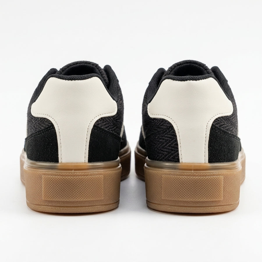 Sneakers Femme Suédine Semelle Épaisse – Noir & Crème