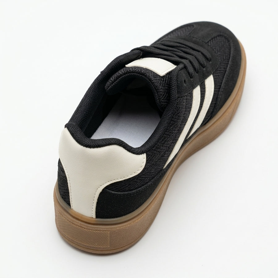 Sneakers Femme Suédine Semelle Épaisse – Noir & Crème