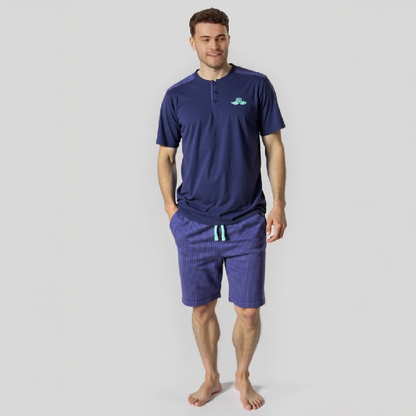 Ensemble Pyjama Homme – T-shirt Boutonné & Short Rayé (Tress)