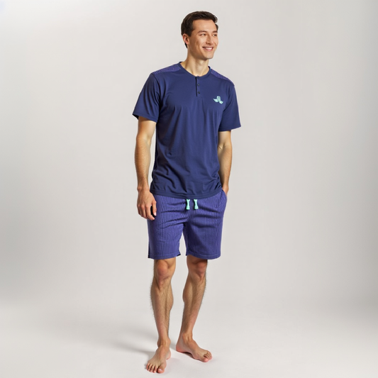 Ensemble Pyjama Homme – T-shirt Boutonné & Short Rayé (Tress)
