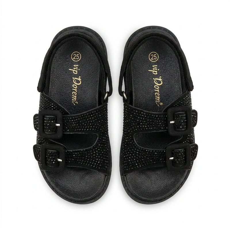 Sandales Fille Noir Strass – Bride Arrière – Importées d'Espagne 🇪🇸