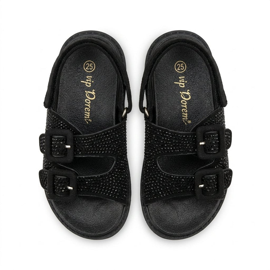 Sandales Fille Noir Strass – Bride Arrière – Importées d'Espagne 🇪🇸