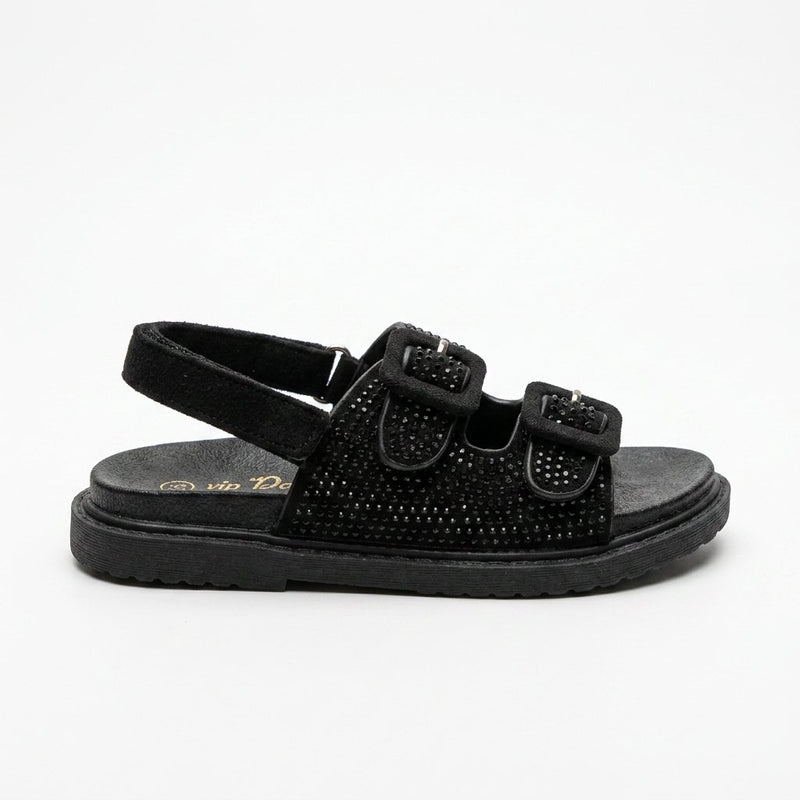 Sandales Fille Noir Strass – Bride Arrière – Importées d'Espagne 🇪🇸