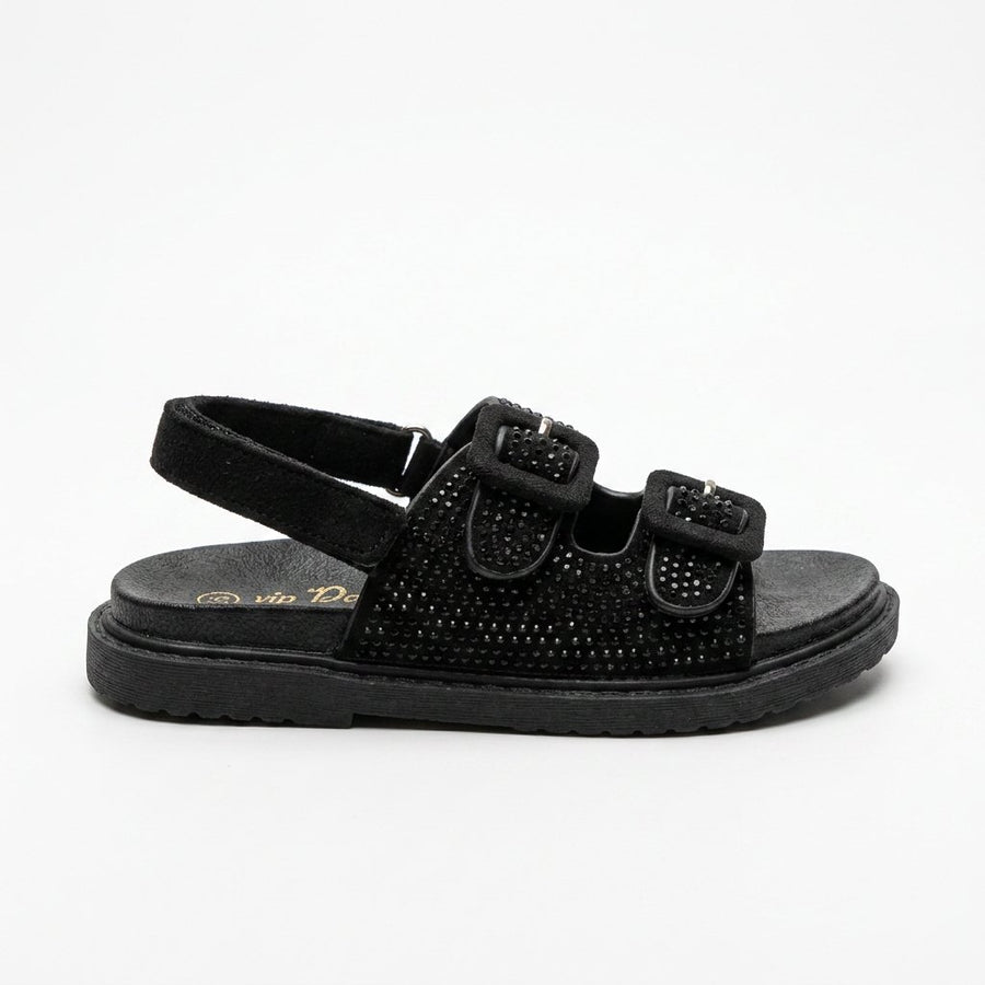 Sandales Fille Noir Strass – Bride Arrière – Importées d'Espagne 🇪🇸
