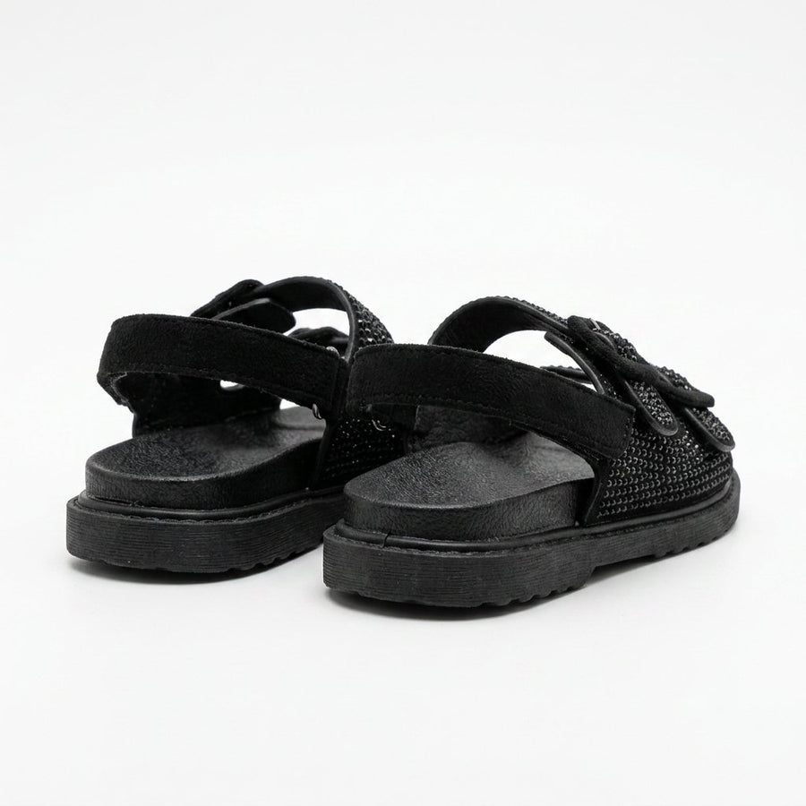 Sandales Fille Noir Strass – Bride Arrière – Importées d'Espagne 🇪🇸