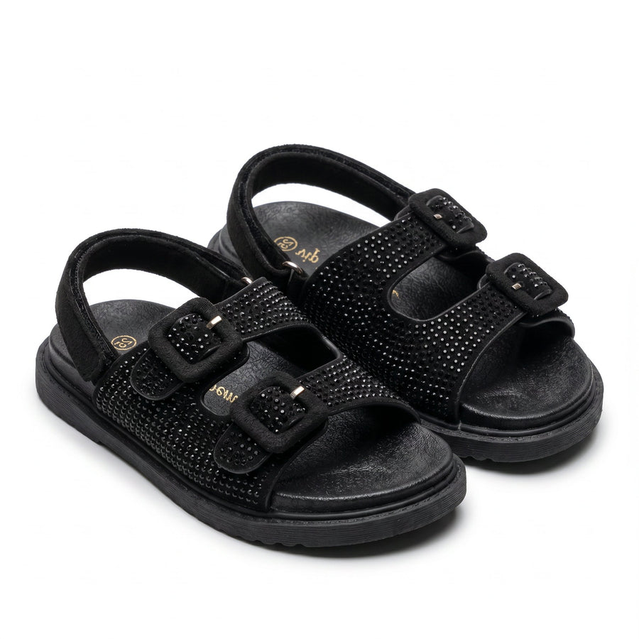 Sandales Fille Noir Strass – Bride Arrière – Importées d'Espagne 🇪🇸