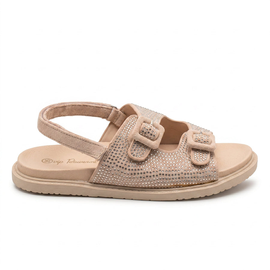 Sandales Fille Beige Sable Strass – Bride Arrière – Importées d'Espagne 🇪🇸
